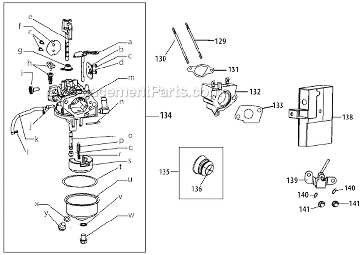 Carburetor Diagram and Parts List for 31AH65LG701 2011 Yard Man Snow Blower